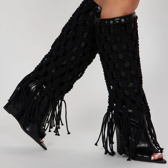 Crochet Wedge Open Toe Heeled Boots Size 8.5 - Picture 1 of 6